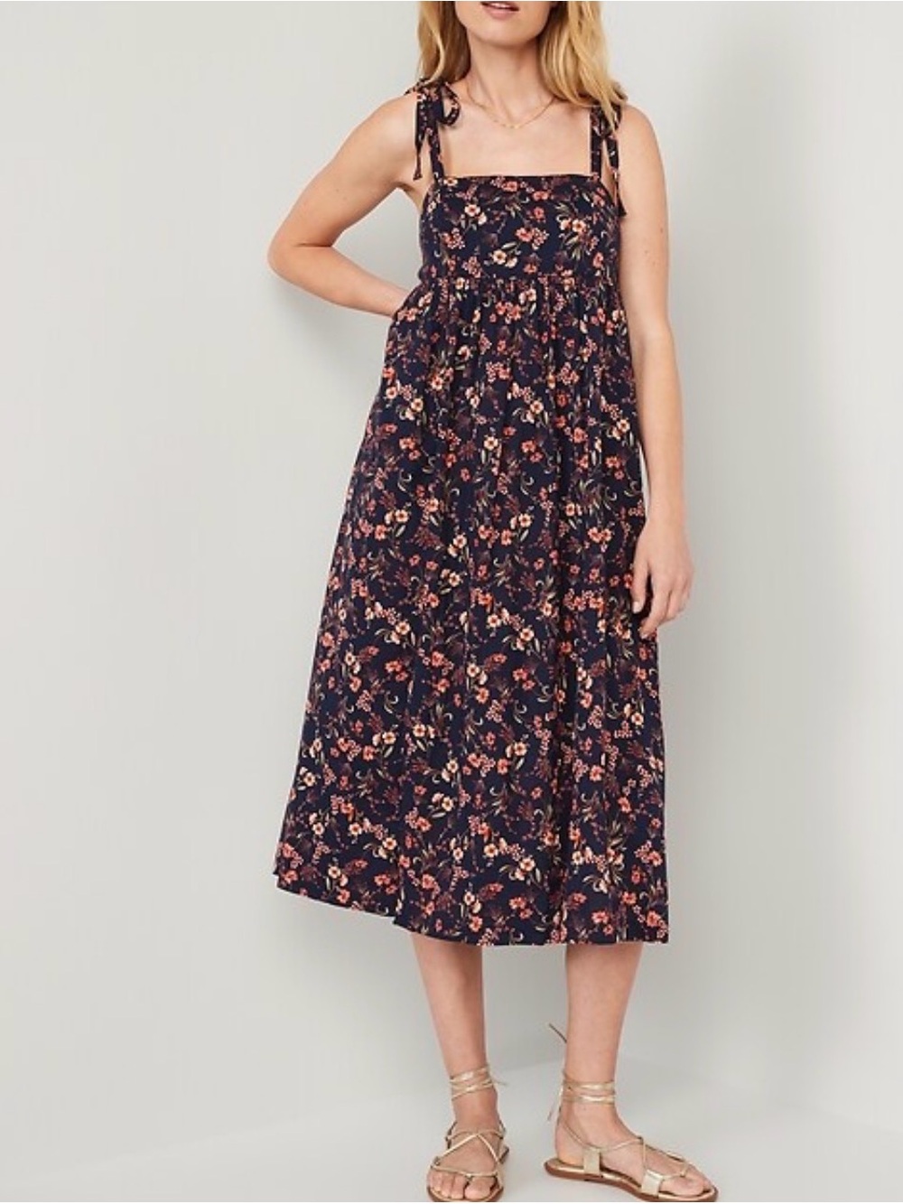 Old Navy Blue Floral Tie Strap Babydoll Maxi Dress XXL Cottagecore Fairy Grunge